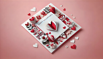 Valentine's Day background - Greeting Card, paper craft style with copy space. .