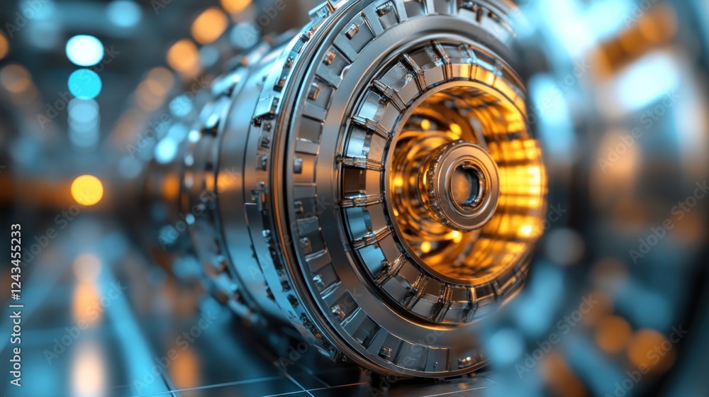 Poster futuristic engine mechanism close-up in a high-tech factory