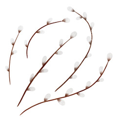 Clipart of spring easter willow branches. Watercolor digital illustration. Isolated object from a large set of easter elements. For the design, decoration of postcards, posters, stickers, prints