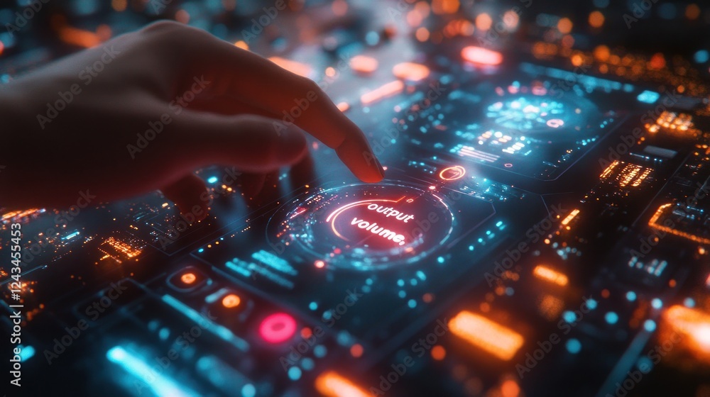 Aufkleber futuristic hand interacting with glowing output panel interface