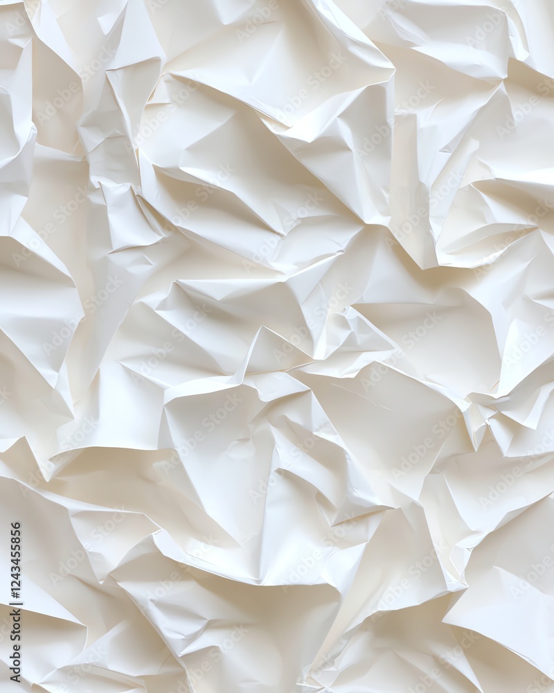 Poster a close-up view of crumpled white paper, showcasing intricate textures and folds. the image conveys 