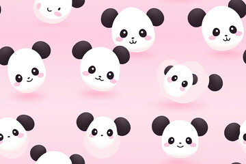 Adorable Kawaii Panda Seamless Pattern on Pink Background