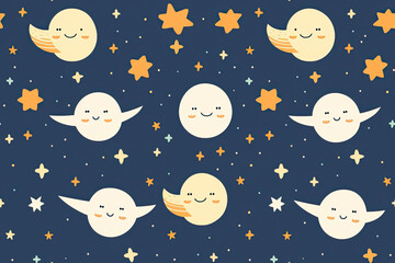 Whimsical Night Sky with Cute Moons and Stars Pattern