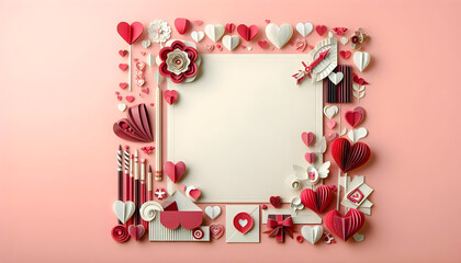Valentine's Day frame - Greeting Card, paper craft style with copy space. .