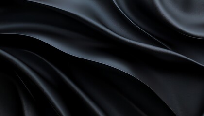 Fototapeta premium A close-up view of luxurious black satin fabric, showcasing its smooth texture and elegant drapes
