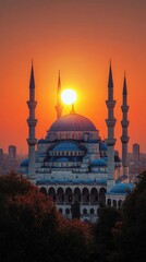 Obraz premium Majestic Mosque Silhouette at Sunset