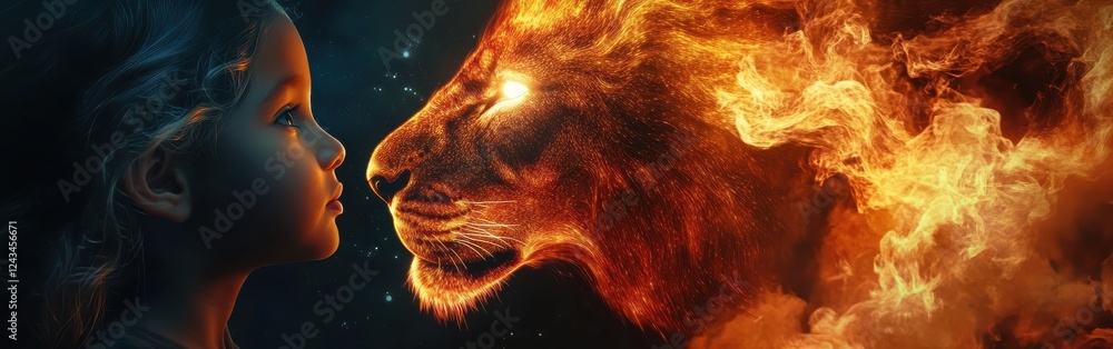 Aufkleber surreal visualization of a child's profile featuring a fiery lion