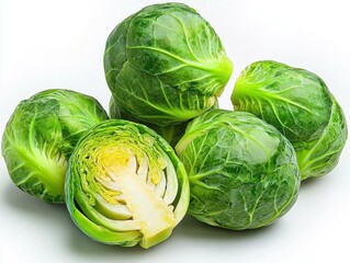 Fototapeta premium Fresh green Brussels sprouts on white background.