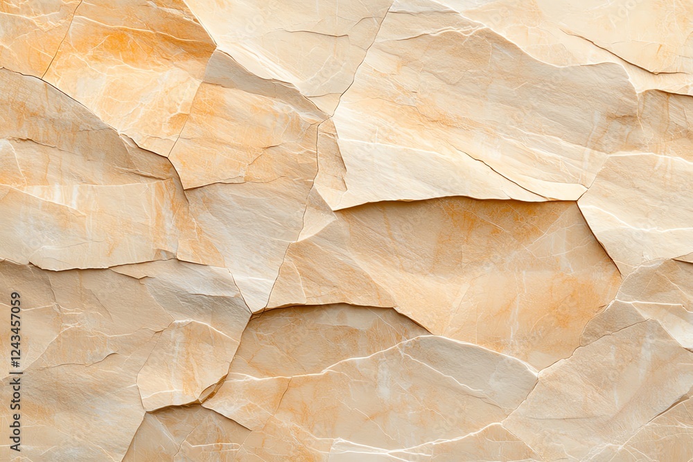 Poster a close-up view of textured stone with warm beige tones, showcasing natural patterns and layers that