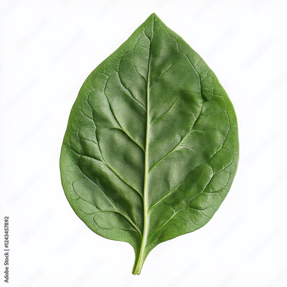 Poster fresh spinach leaf showcasing vivid green color and intricate vein pattern in natural light