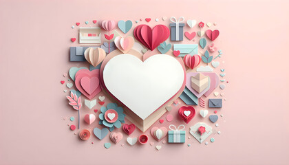 Valentine's Day background - Greeting Card, paper craft style with copy space. .