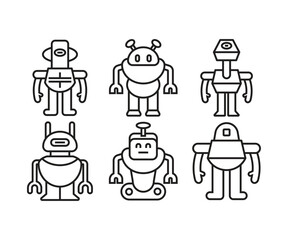 humanoid robot character icons set