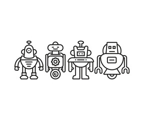 humanoid robot character icons set