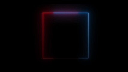 Glowing neon lien red and blue square frame animation, neon square shape vertical lines effect, Animation fluorescent light laser lines