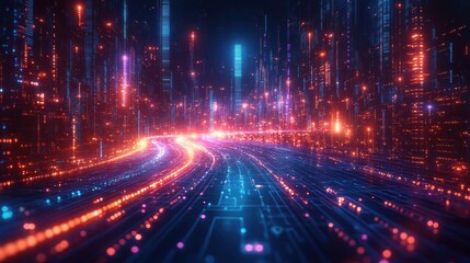 Digital background show up the hologram of connecting nertwork growing node in the megacity