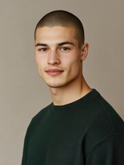 Fototapeta premium Confident young man poses against a minimalistic background showcasing modern style and a strong expression