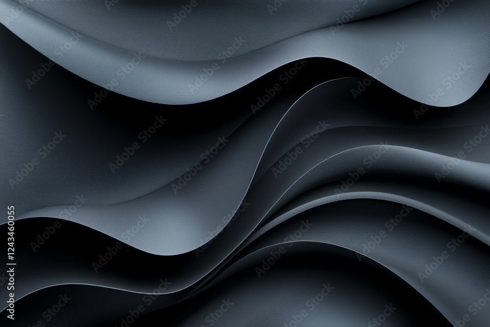 Poster a mesmerizing abstract background featuring smooth, flowing black waves that create a sense of depth