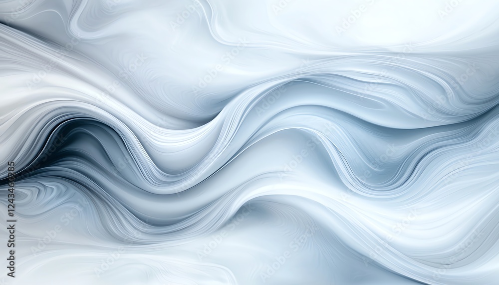 Poster a mesmerizing abstract design featuring soft, flowing waves in shades of white and light gray. ideal