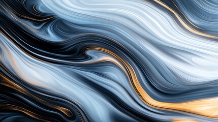A mesmerizing abstract design featuring fluid waves of blue, gray, and gold. Perfect for backgrounds, digital art, or creative designs, this image brings movement and elegance.
