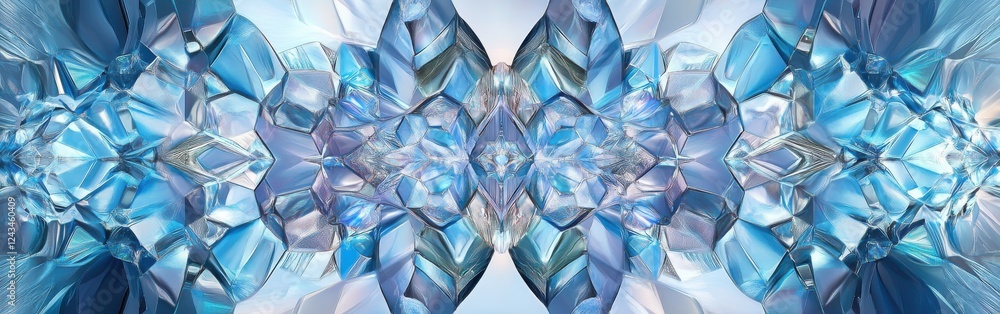 Poster high-tech abstract composition showcasing crystalline structures and vibrant blue tones in a symmetr