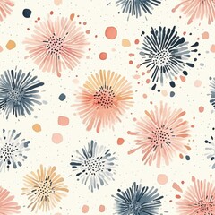 Whimsical watercolor doodle design featuring colorful floral bursts and playful splashes