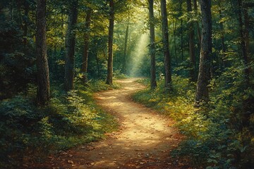 Obraz premium Sunlit Path Winding Through A Verdant Forest