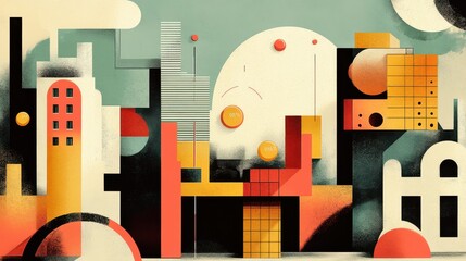 Obraz premium Futuristic real estate design showcasing abstract urban architecture and vibrant geometric shapes