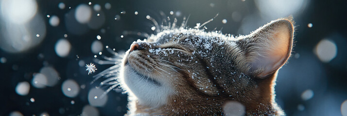 Obraz premium Tabby Cat in Snowfall