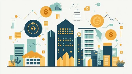 Creative visualization of commercial real estate trends and analytics in a modern urban setting