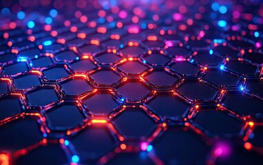 Fototapeta premium Abstract hexagonal pattern with neon lights.