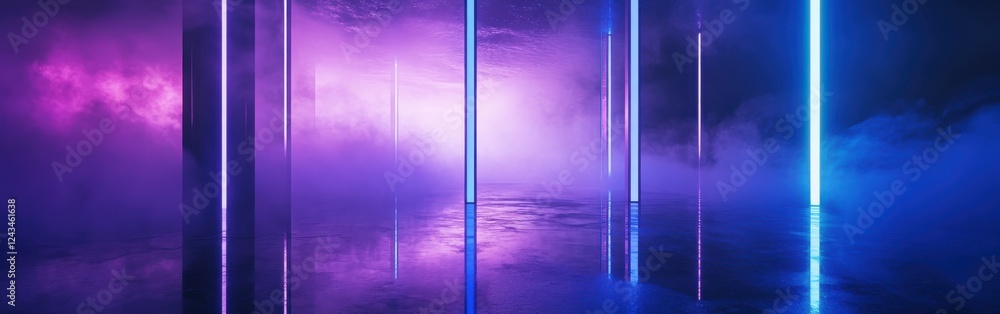 Aufkleber cosmic-inspired space with vibrant violet and neon light reflections in a surreal environment