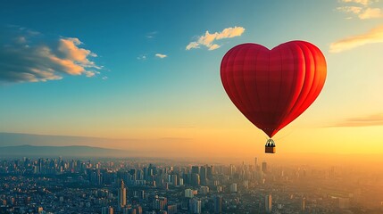 Fototapeta premium Heart-shaped hot air balloon soaring above the countryside