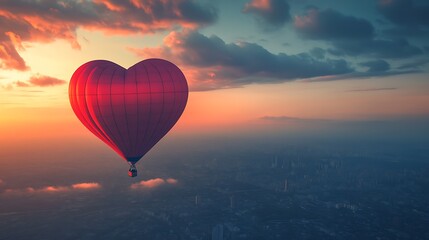 Fototapeta premium Heart-shaped hot air balloon soaring above the countryside