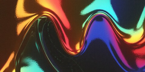 Obraz premium Abstract Textured Background with Grainy Iridescent Gradient in Vibrant Amber, Cobalt, Crimson, Mint Organic Shapes, Dark Modern Psychedelic Design