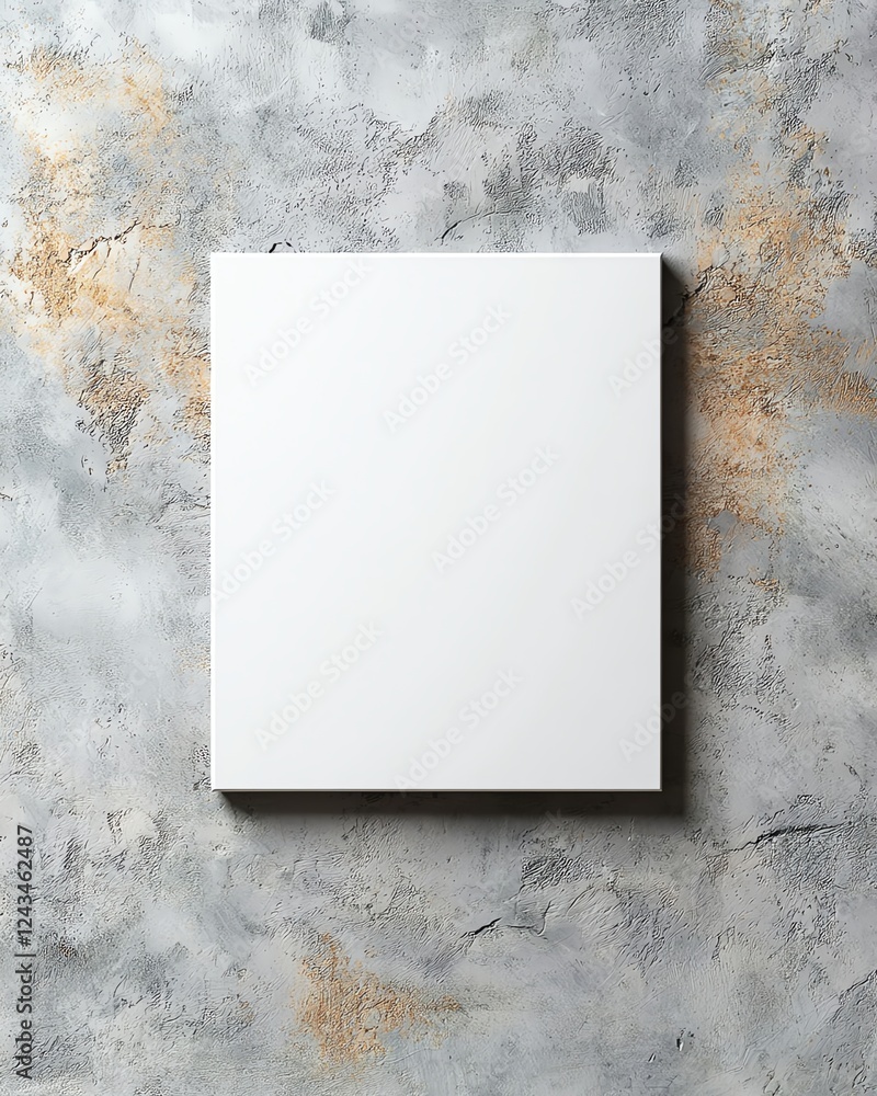 Poster a pristine, blank canvas rests against a textured wall, inviting creativity and artistic expression.