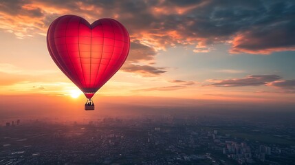 Fototapeta premium Heart-shaped hot air balloon soaring above the countryside