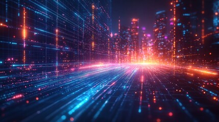 Digital background show up the hologram of connecting nertwork growing node in the megacity