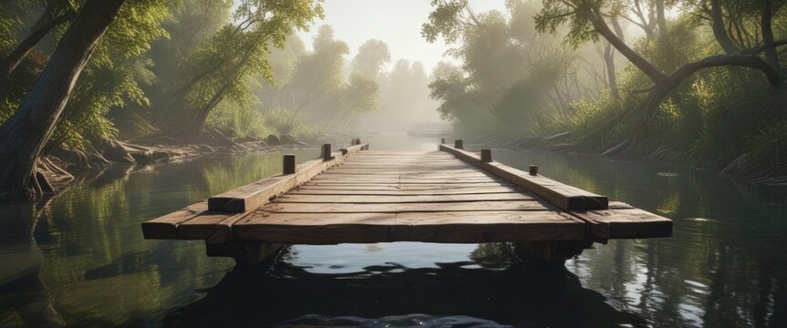 Un ave estrecho saltando sobre un puente de madera en un estanque de agua , wooden bridge, wildlife