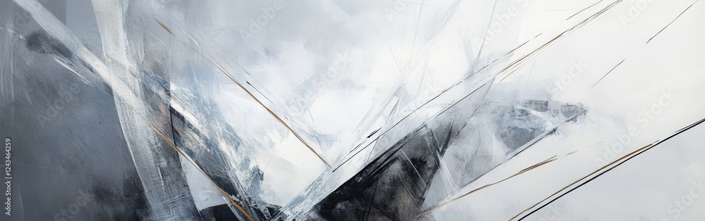 Poster pencil strokes create an abstract landscape in pastel gray tones with dynamic lines and textured dep