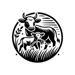 cow eating grass logo design