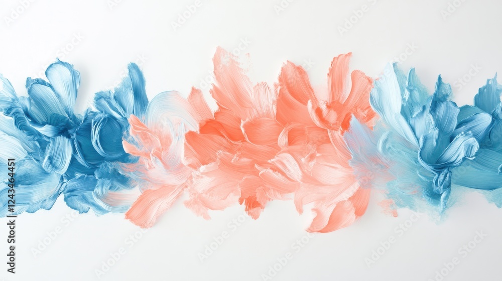 Aufkleber soft brush strokes create a floral pattern in shades of blue and coral on a white background in an a