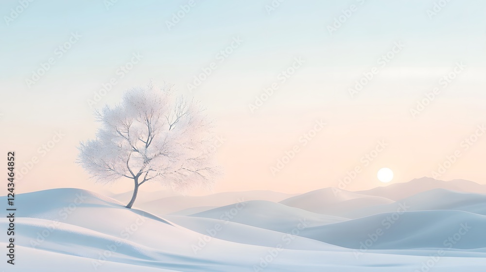 Poster a beautiful and tranquil abstract digital artwork featuring a calm minimal scene with soft pastel gr