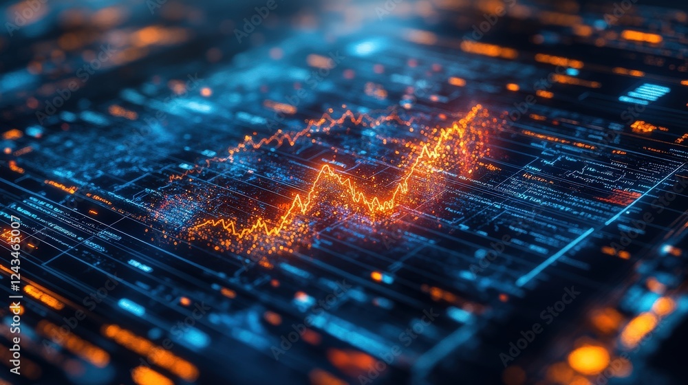 Aufkleber abstract digital visualization of fluctuating data patterns with vibrant orange and blue colors