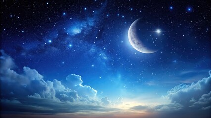 Dark blue evening sky with stars and moon , space, celestial,  space, celestial