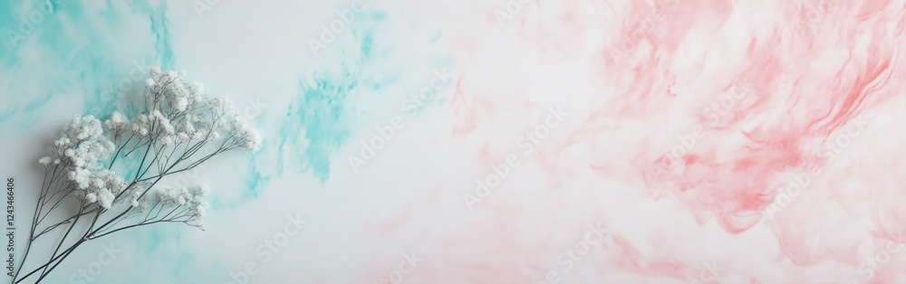 Poster Soft white flowers on a pastel canvas with gentle swirls of color and delicate texture in a serene setting