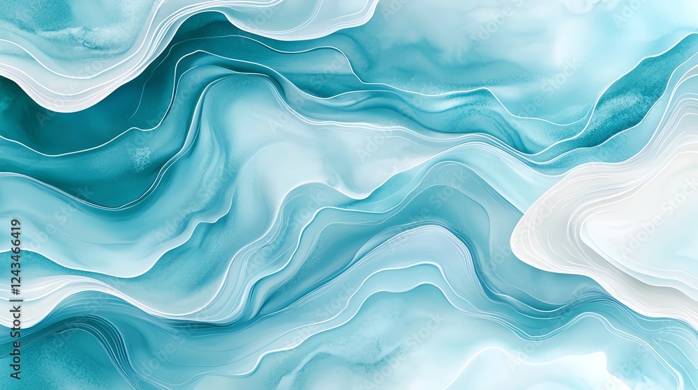 Poster a soothing abstract background featuring flowing waves of blue and white. ideal for use in digital d