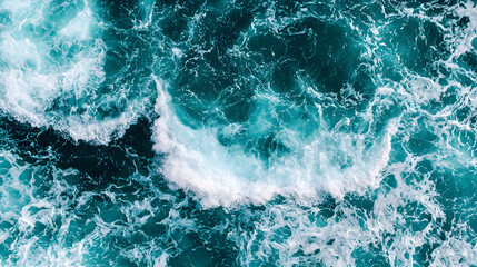 Fototapeta premium Aerial view of ocean waves, turbulent sea, whitecaps