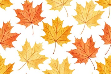Vibrant watercolor yellow and orange maple leaf patterns on a clean white surface, orange, patterns, yellow, illustrations, leaves