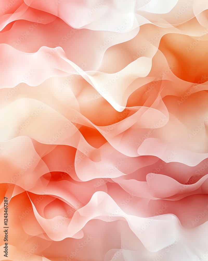 Poster a stunning abstract background showcasing flowing waves of soft orange and white hues, creating a se
