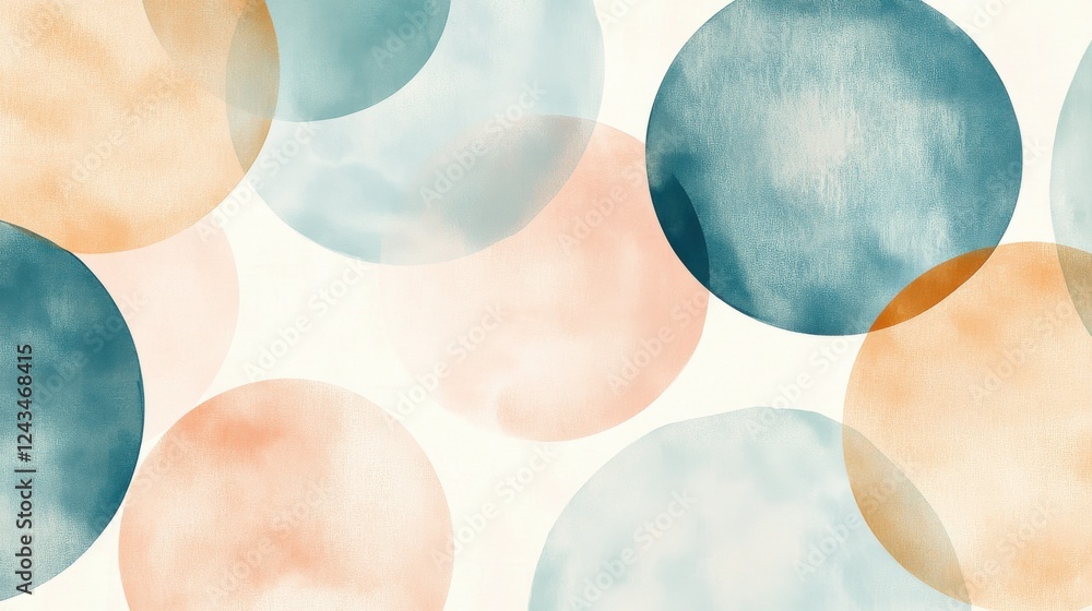 Poster Soft overlapping circles in pastel peach and blue create a calming atmosphere for modern design